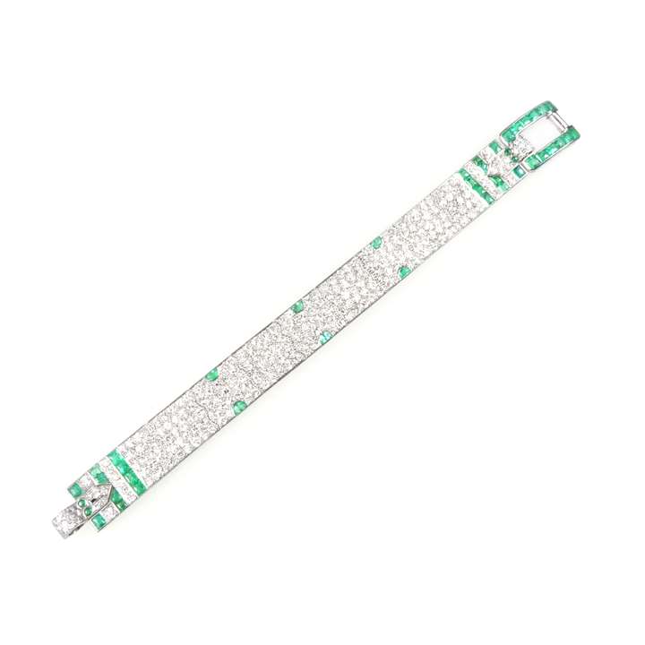 Diamond and emerald strap bracelet by Charlton